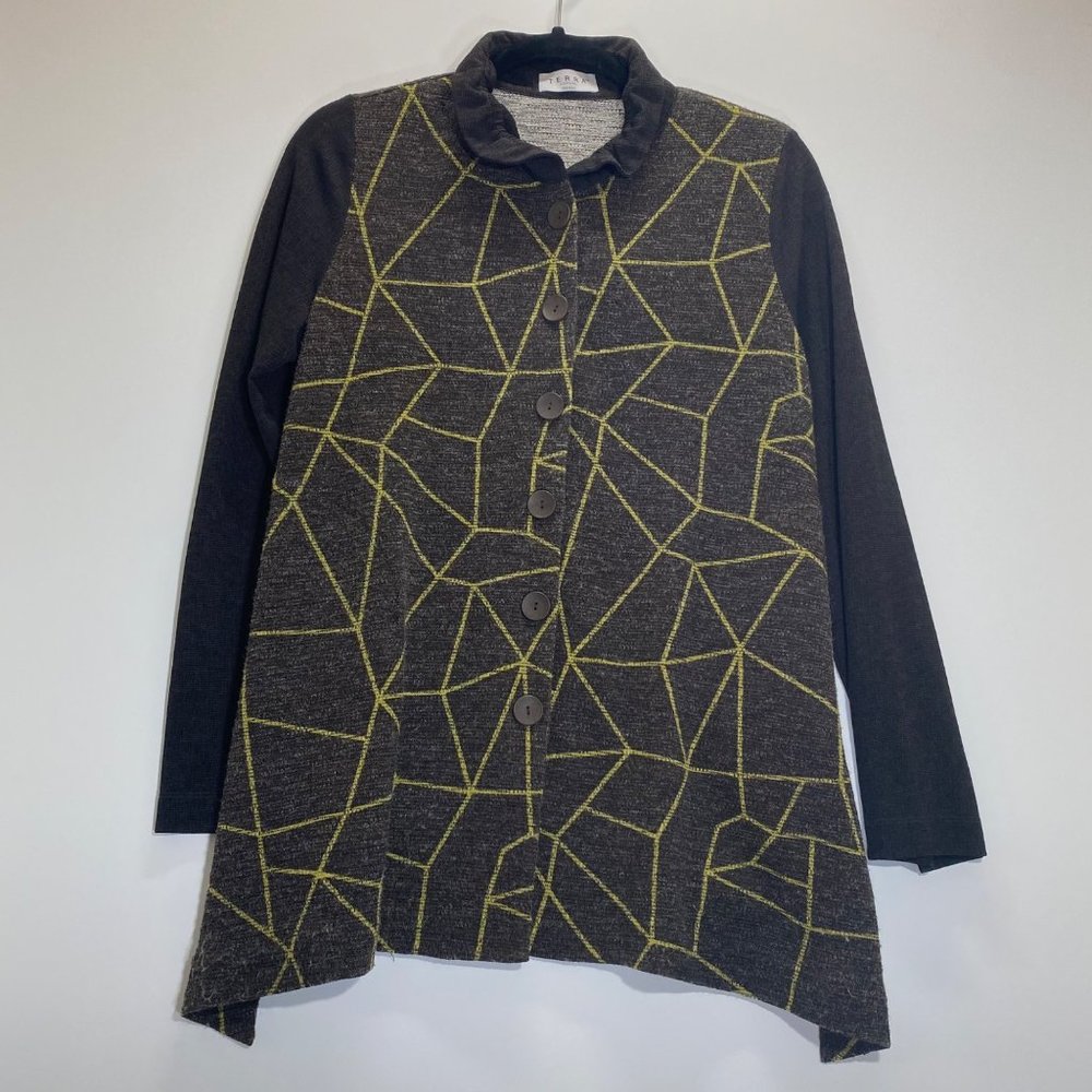 Terra SJ Apparel Stretch Printed Collared Long Sleeve Button Down Shirt Small